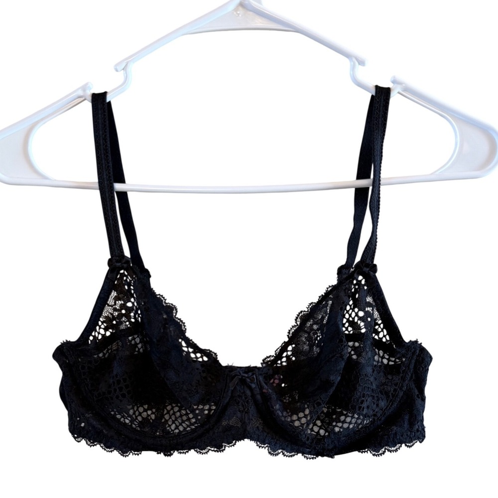 AdoreMe Lace Bra 36C Unlined Black with Underwire Adjustable Straps